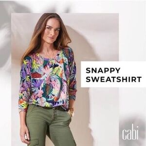 CAbi Vibrant Floral long sleeve stretchy lightweight sweatshirt